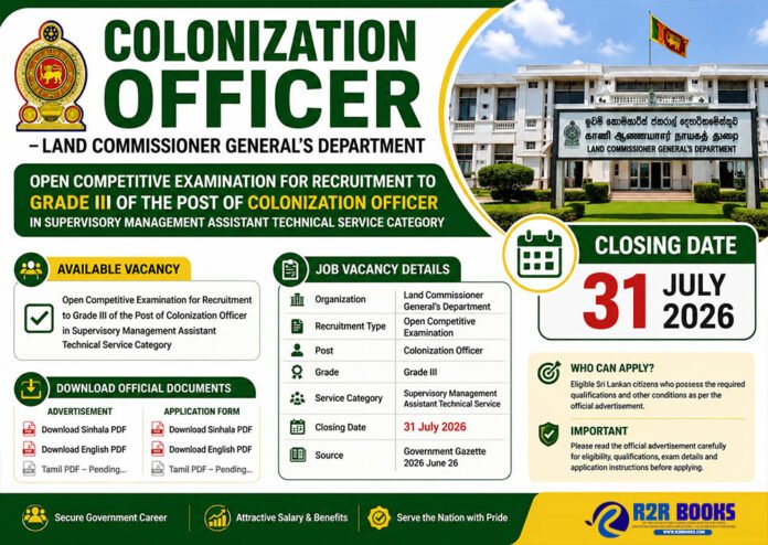 Colonization Officer Recruitment 2026 – Land Commissioner General’s Department